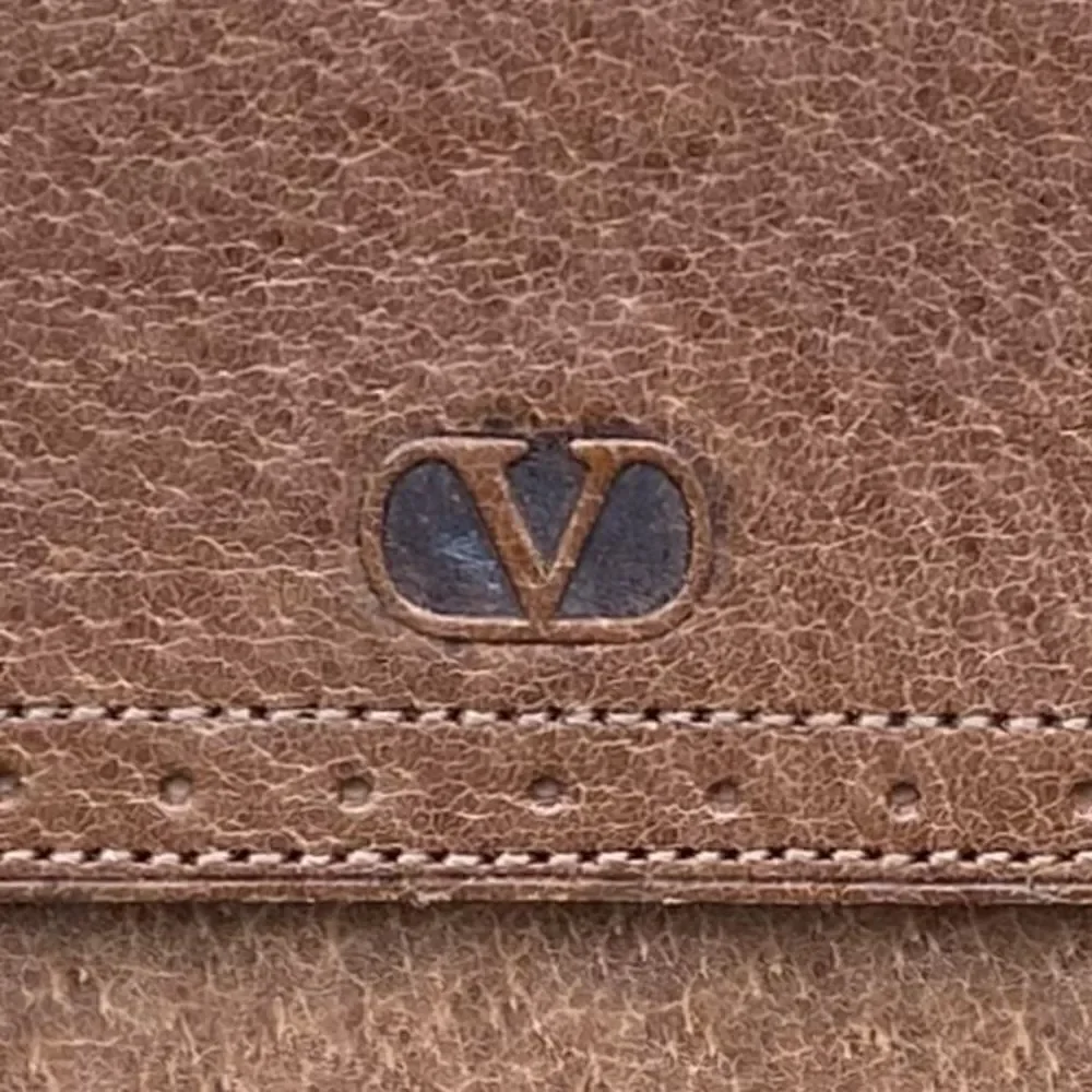 Vintage Designer Authentic Valentino Garavani Brown/Taupe Leather Wallet w/COA